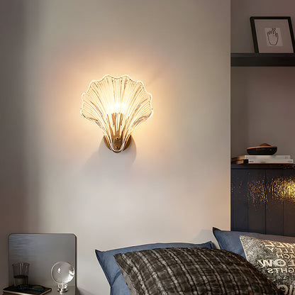 Shell Glass Sconce Gold 7.9 in Bedroom Hallway Bathroom LED Wall Light Fixture Coastal Decor Ambient Lighting Modern Luxury Metal Mount E14