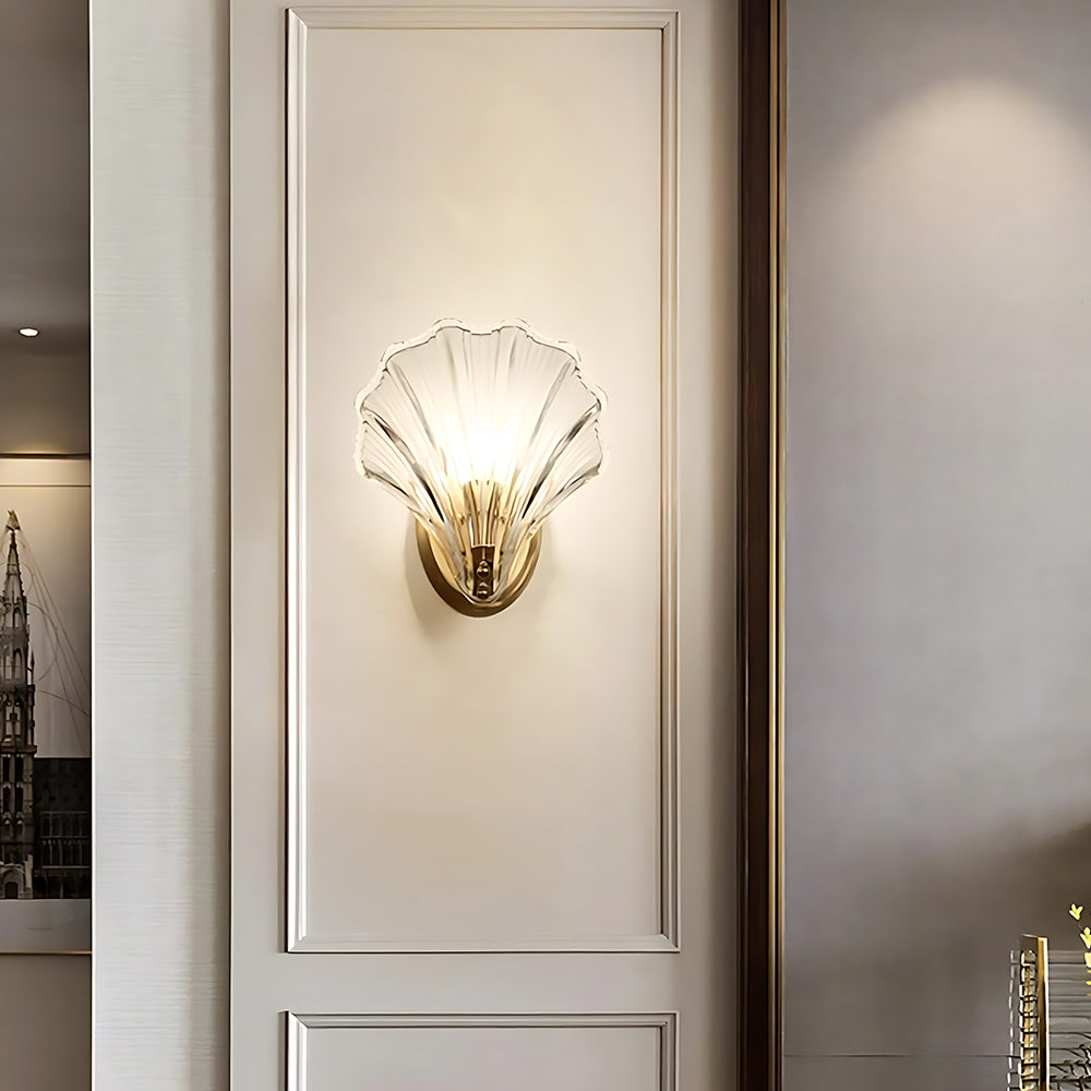Shell Glass Sconce Gold 7.9 in Bedroom Hallway Bathroom LED Wall Light Fixture Coastal Decor Ambient Lighting Modern Luxury Metal Mount E14