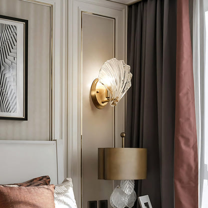 Shell Glass Sconce Gold 7.9 in Bedroom Hallway Bathroom LED Wall Light Fixture Coastal Decor Ambient Lighting Modern Luxury Metal Mount E14
