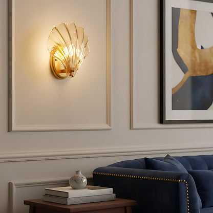 Shell Glass Sconce Gold 7.9 in Bedroom Hallway Bathroom LED Wall Light Fixture Coastal Decor Ambient Lighting Modern Luxury Metal Mount E14