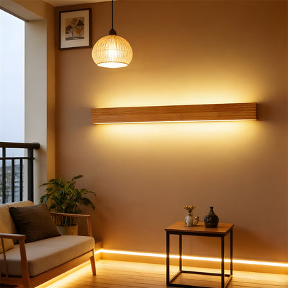Horizontal Acrylic Sconce Wood Finish E27 Hardwired 22 in Wide Ambient Lighting Minimalist Bedside Hallway Living Room Indoor Fixture