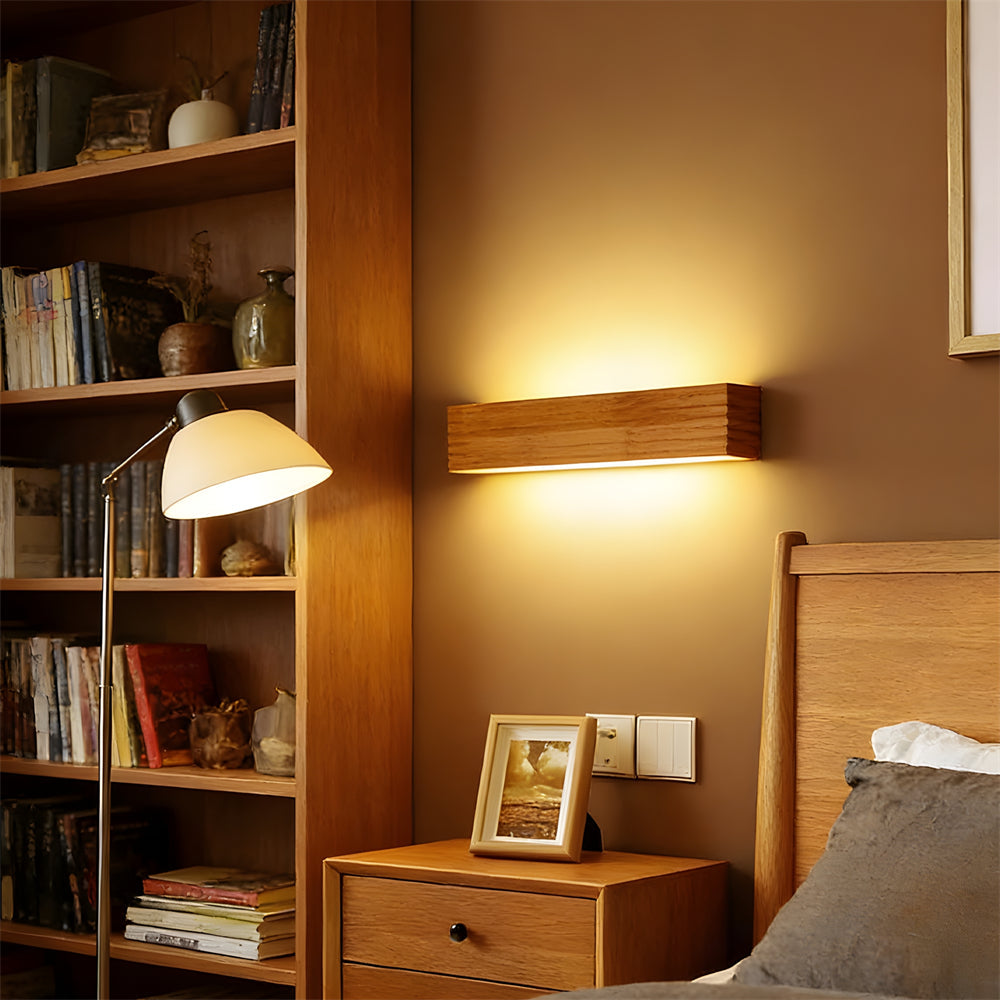 Horizontal Acrylic Sconce Wood Finish E27 Hardwired 22 in Wide Ambient Lighting Minimalist Bedside Hallway Living Room Indoor Fixture