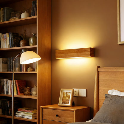 Horizontal Acrylic Sconce Wood Finish E27 Hardwired 22 in Wide Ambient Lighting Minimalist Bedside Hallway Living Room Indoor Fixture