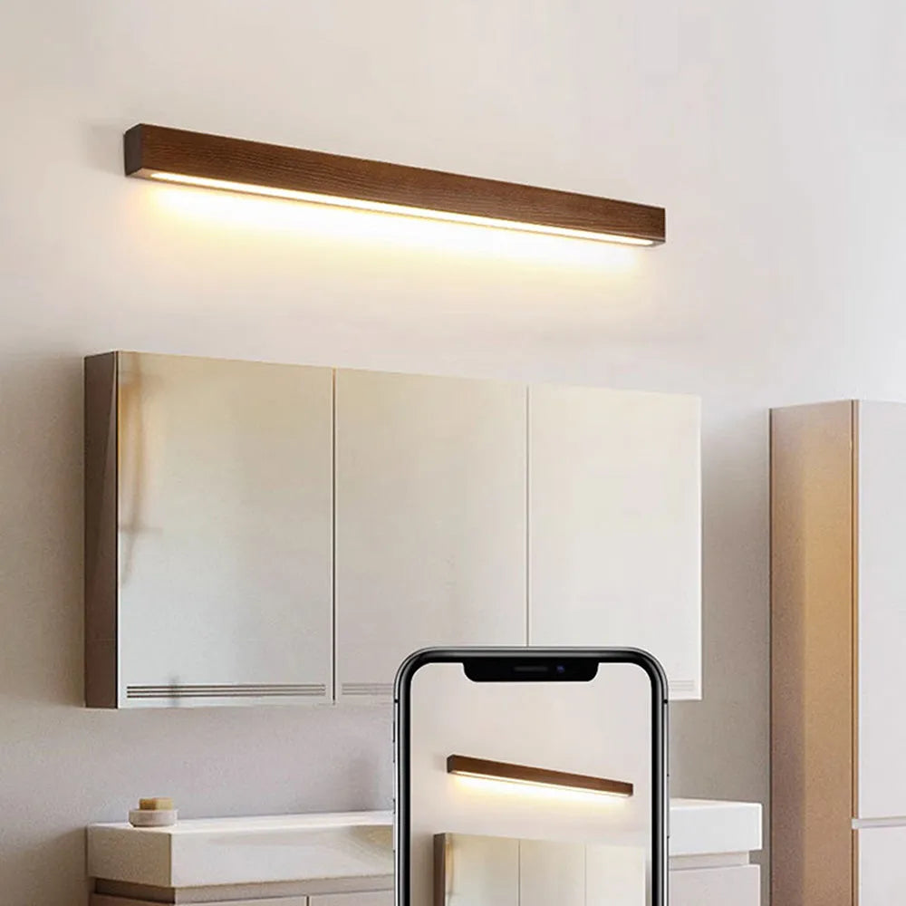 Wooden LED Vanity Mirror Light Fixture for Bathroom Wall 24-Inch Warm Lighting Above Sink Bedroom Illumination Slim Profile Spa-Style Contem