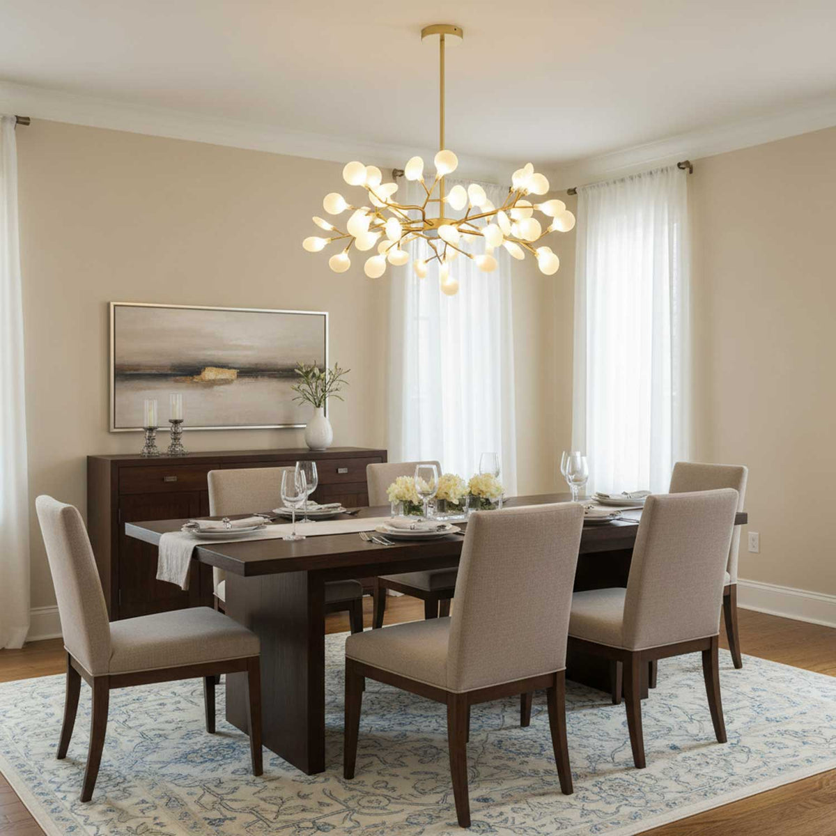 Acrylic Branch Chandelier with Adjustable LED Lights for Dining Room & Entryway - 30 to 63 Light Branches - Dimmable Gold or Black Metal Fin