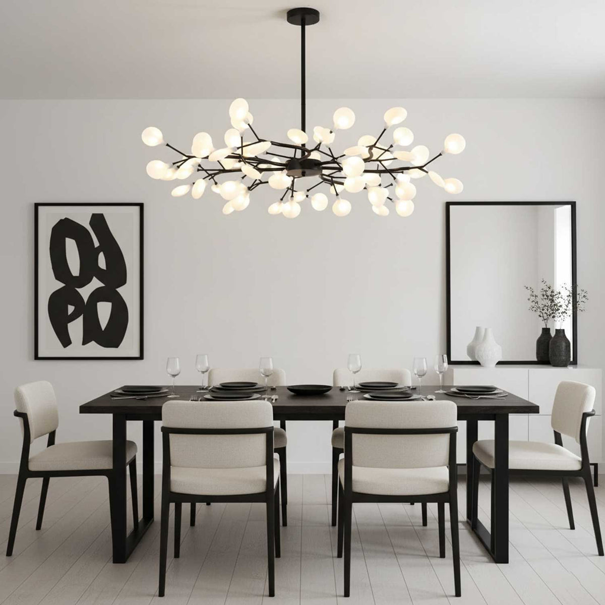 Acrylic Branch Chandelier with Adjustable LED Lights for Dining Room & Entryway - 30 to 63 Light Branches - Dimmable Gold or Black Metal Fin