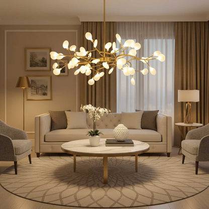 Acrylic Branch Chandelier with Adjustable LED Lights for Dining Room & Entryway - 30 to 63 Light Branches - Dimmable Gold or Black Metal Fin
