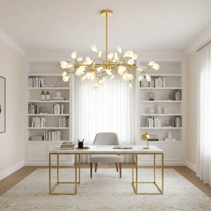Acrylic Branch Chandelier with Adjustable LED Lights for Dining Room & Entryway - 30 to 63 Light Branches - Dimmable Gold or Black Metal Fin