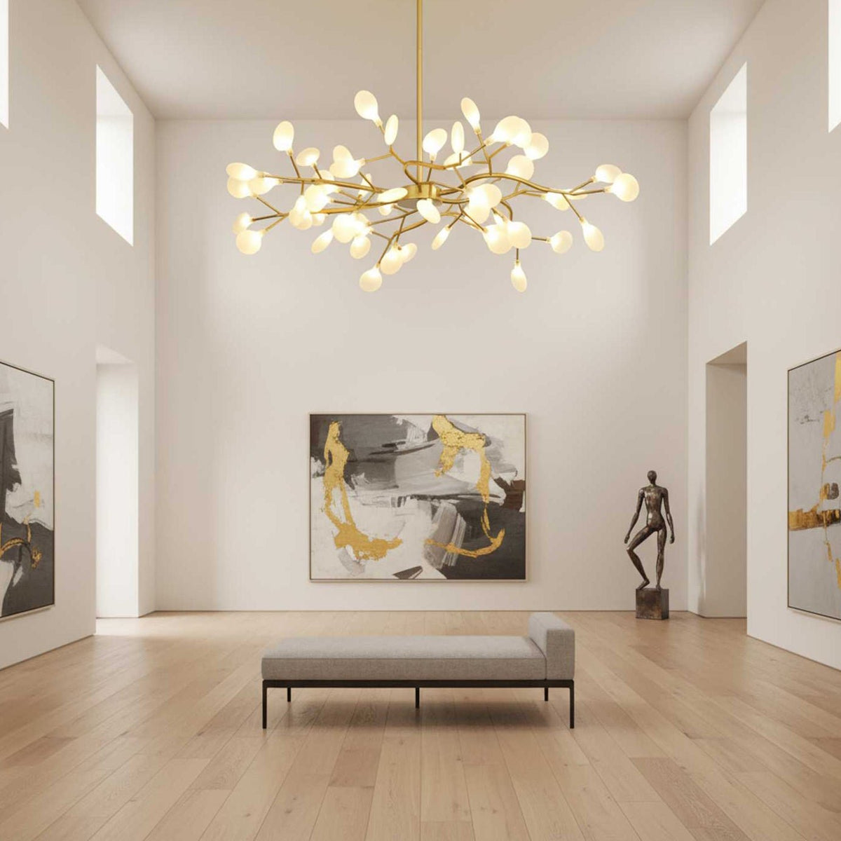 Acrylic Branch Chandelier with Adjustable LED Lights for Dining Room & Entryway - 30 to 63 Light Branches - Dimmable Gold or Black Metal Fin