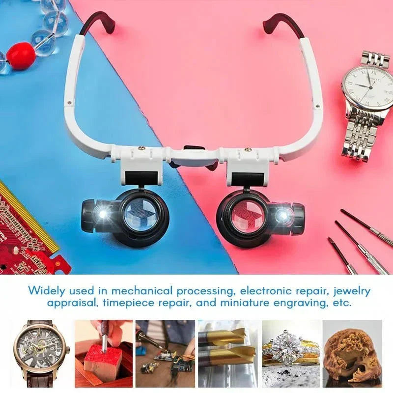 Hands-Free Magnifying Headset with LED Lights – 8x, 15x & 23x Interchangeable Lenses for Precision Work, Jewelry Repair, Electronics