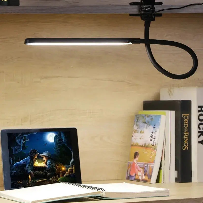 USB Clip-On Desk Lamp with Flexible Gooseneck and Dimmer for Home Office, Reading, and Bedside