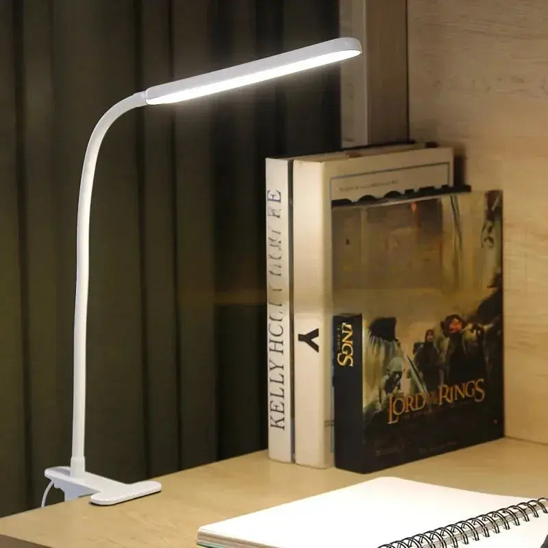 USB Clip-On Desk Lamp with Flexible Gooseneck and Dimmer for Home Office, Reading, and Bedside