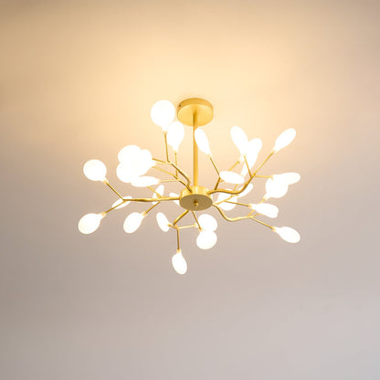 Acrylic Branch Chandelier with Adjustable LED Lights for Dining Room & Entryway - 30 to 63 Light Branches - Dimmable Gold or Black Metal Fin