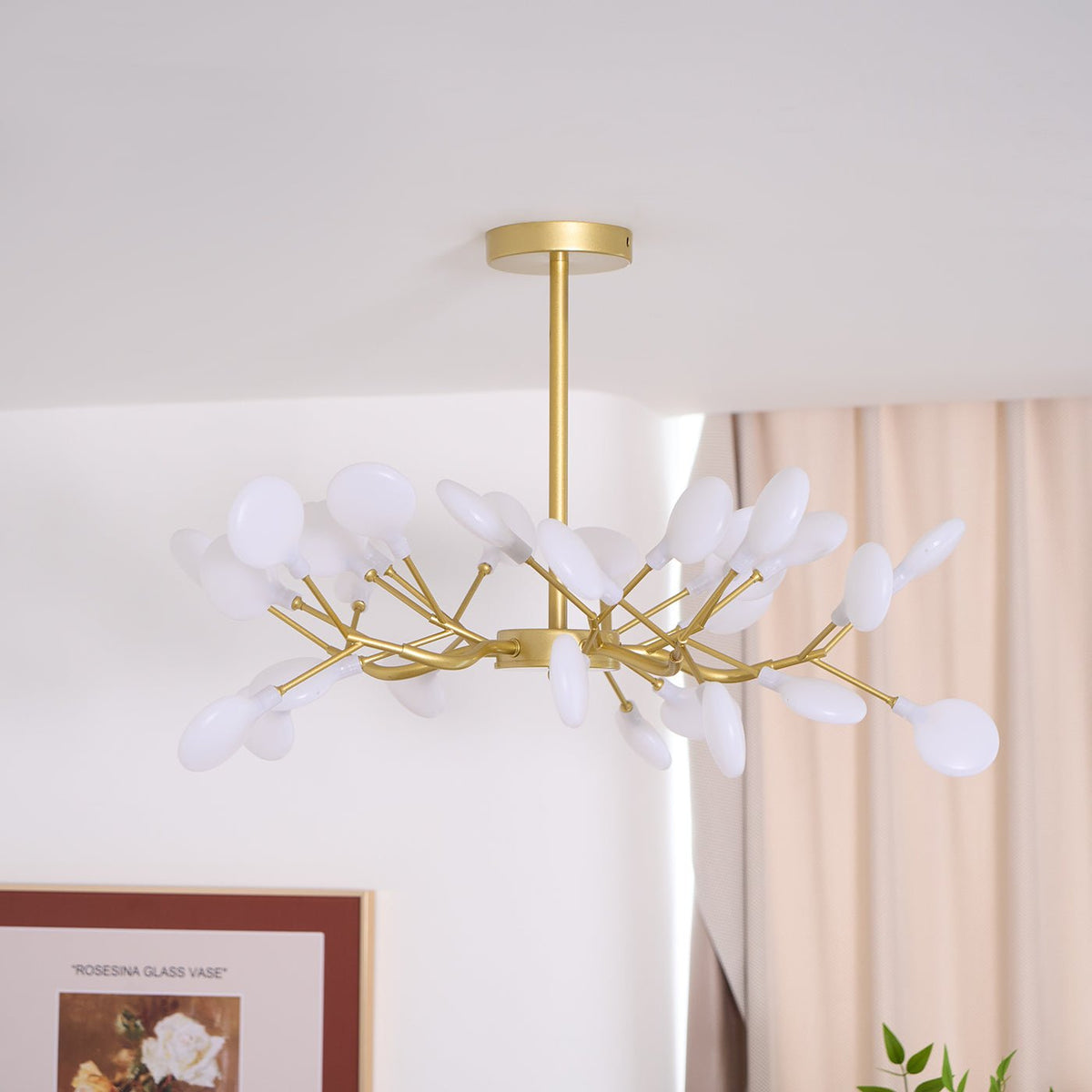 Acrylic Branch Chandelier with Adjustable LED Lights for Dining Room & Entryway - 30 to 63 Light Branches - Dimmable Gold or Black Metal Fin