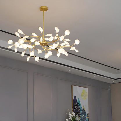 Acrylic Branch Chandelier with Adjustable LED Lights for Dining Room & Entryway - 30 to 63 Light Branches - Dimmable Gold or Black Metal Fin