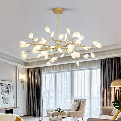 Acrylic Branch Chandelier with Adjustable LED Lights for Dining Room & Entryway - 30 to 63 Light Branches - Dimmable Gold or Black Metal Fin
