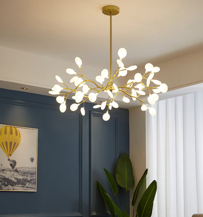 Acrylic Branch Chandelier with Adjustable LED Lights for Dining Room & Entryway - 30 to 63 Light Branches - Dimmable Gold or Black Metal Fin