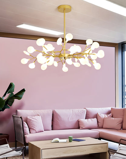 Acrylic Branch Chandelier with Adjustable LED Lights for Dining Room & Entryway - 30 to 63 Light Branches - Dimmable Gold or Black Metal Fin