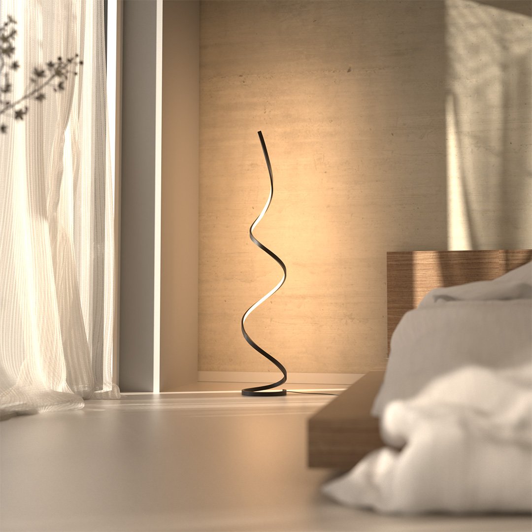 Sculptural Spiral LED Standing Lamp 52 inches Adjustable Brightness Aluminum Contemporary Living Room Bedroom Home Office Remote Dimmable