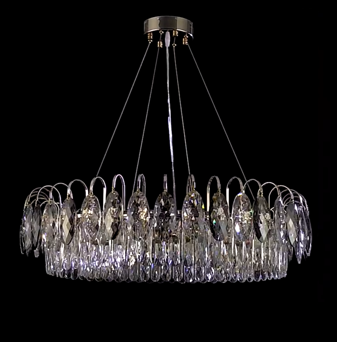 Dimmable Crystal Chandelier for Dining Room & Living Room – Adjustable Chain, Faceted Prisms, Multiple Sizes – Round & Rectangle