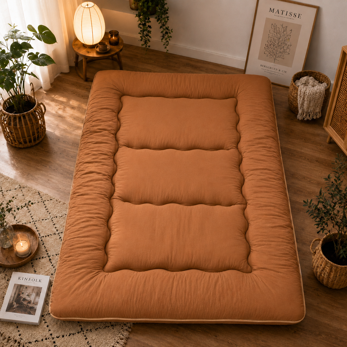 Foldable Floor Mattress 4-Inch Thick Quilted Sleeping Pad Roll-Up Guest Bed Tatami-Style Mat for Bedroom Dorm Meditation Adults Kids