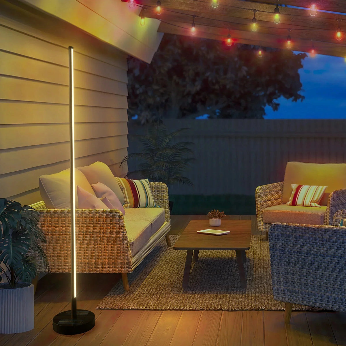 Solar-Powered Patio Floor Lamp with Wireless Charging for Outdoor Spaces