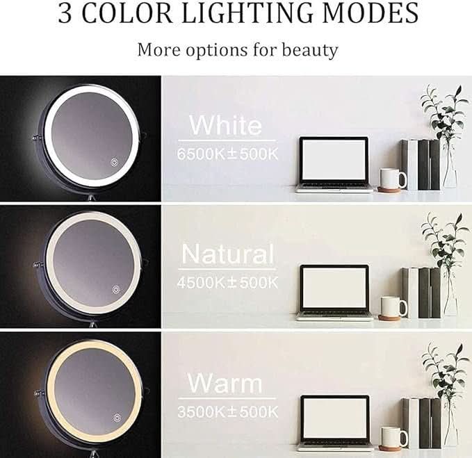 Rechargeable Lighted Vanity Mirror with Magnification & Touch Dimming for Bathroom Counter Makeup Application Skincare Beauty Routine
