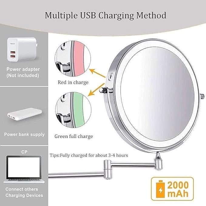 Rechargeable Lighted Vanity Mirror with Magnification & Touch Dimming for Bathroom Counter Makeup Application Skincare Beauty Routine