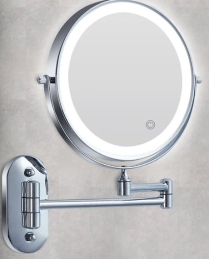 Illuminated Magnifying Vanity Mirror 8-Inch Round Wall-Mount Rechargeable USB Touch-Dimming Cosmetic Grooming Mirror for Bathroom Makeup Ski