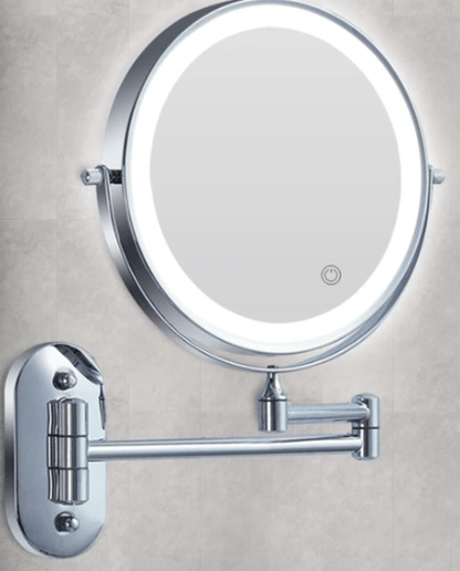 Illuminated Magnifying Vanity Mirror 8-Inch Round Wall-Mount Rechargeable USB Touch-Dimming Cosmetic Grooming Mirror for Bathroom Makeup Ski