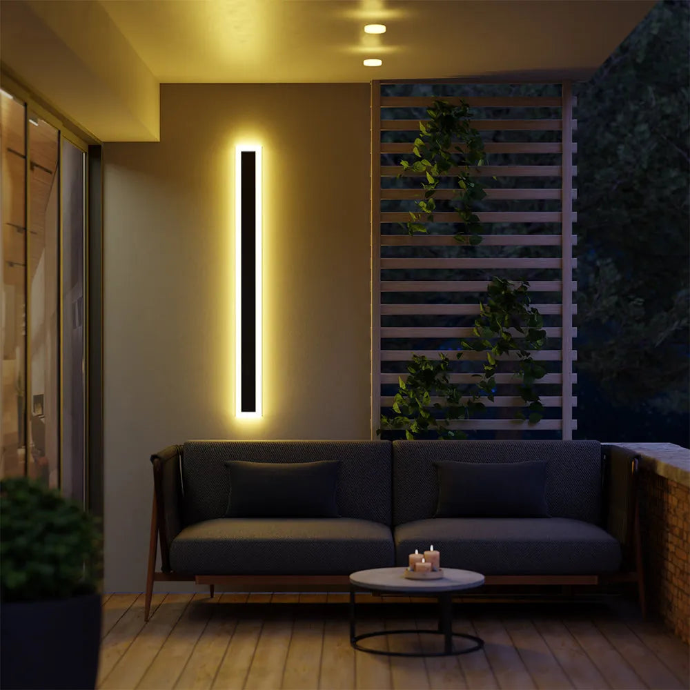 Outdoor Linear LED Wall Sconce 94.5 in Weatherproof Metal Fixture for Patio Exterior Entryway Modern Slim Profile Architecture Lighting