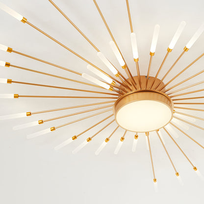 Linear Starburst Flush Mount Ceiling Light with LED Arrays for Living Room and Bedroom in Black or Gold Finish