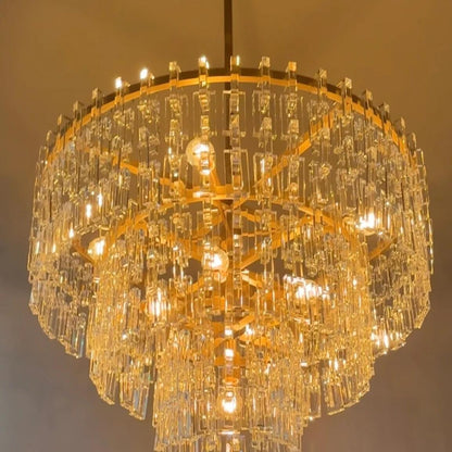 Multi-Tiered Crystal Ring Chandelier with Glass Chain Links for Dining Rooms and Living Rooms 36 48 60 Inch