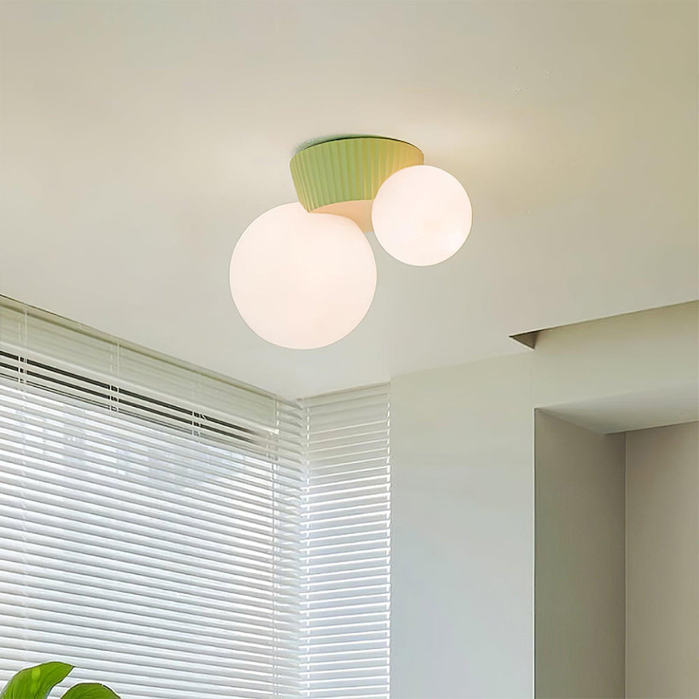 Dual-Globe Flush Mount Light 8.5 in Green Resin for Bedroom Hallway Ambient Lighting G9 Socket Compact Overhead Fixture