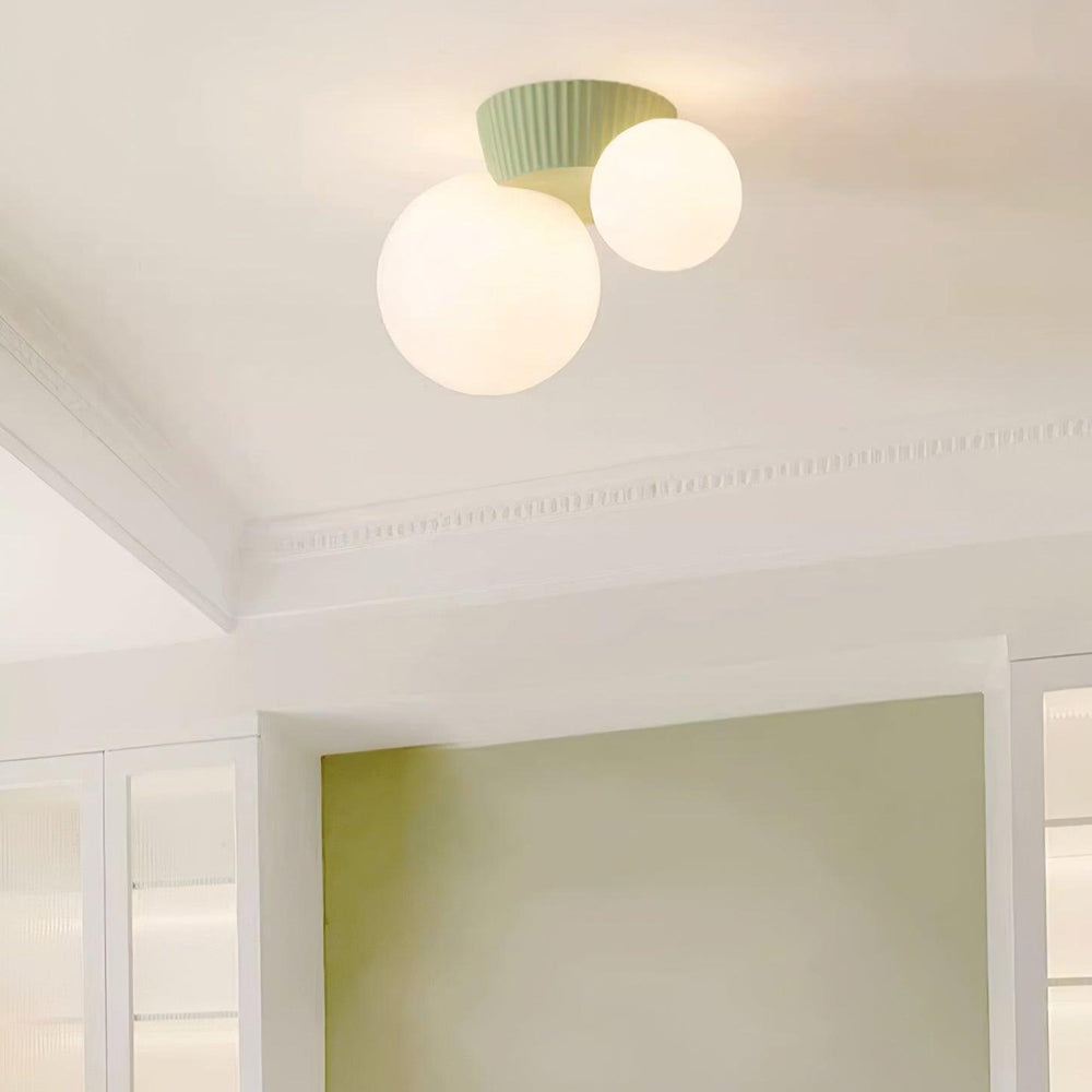 Modern Dual-Globe Flush Mount Light Fixture Green 8.5 Inch Resin for Bedrooms Entryways Small Rooms G9 Compatible Indoor Overhead Lighting