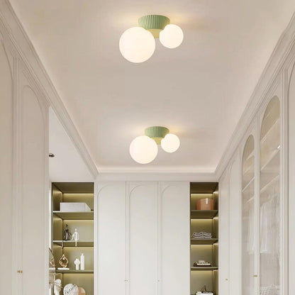 Dual-Globe Flush Mount Light 8.5 in Green Resin for Bedroom Hallway Ambient Lighting G9 Socket Compact Overhead Fixture