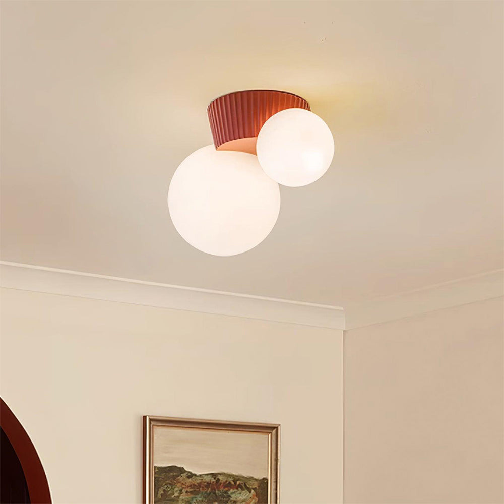 Modern Dual-Globe Flush Mount Light Fixture Green 8.5 Inch Resin for Bedrooms Entryways Small Rooms G9 Compatible Indoor Overhead Lighting