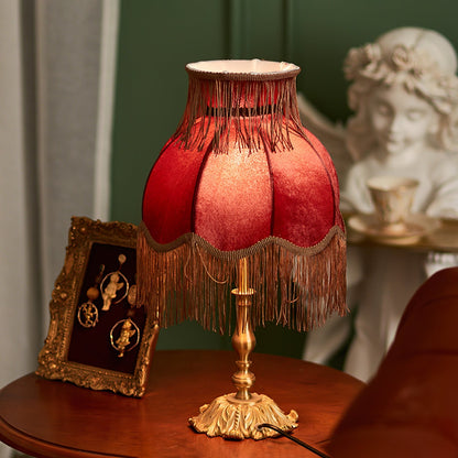 Bedside Lamp with Red Fabric Shade & Brass Base – Warm Ambient Light for Nightstand, Desk & Living Room – E26 Socket – 9.4 in Diameter