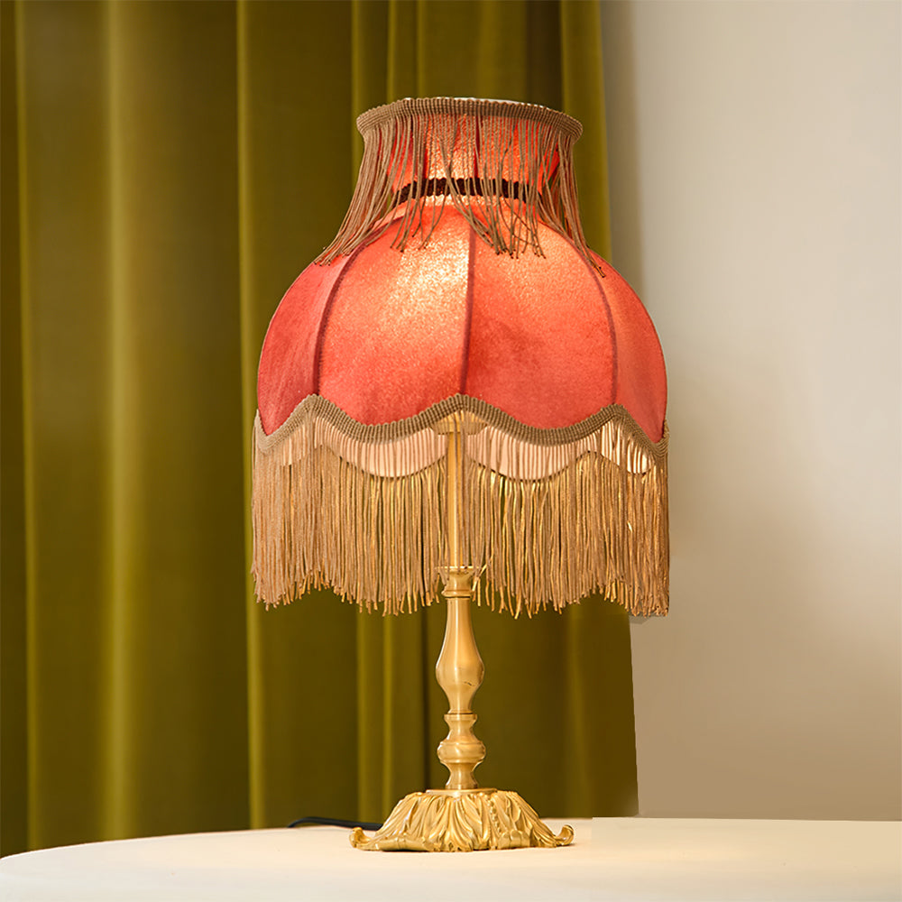 Bedside Lamp with Red Fabric Shade & Brass Base – Warm Ambient Light for Nightstand, Desk & Living Room – E26 Socket – 9.4 in Diameter