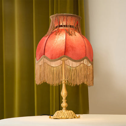 Bedside Lamp with Red Fabric Shade & Brass Base – Warm Ambient Light for Nightstand, Desk & Living Room – E26 Socket – 9.4 in Diameter