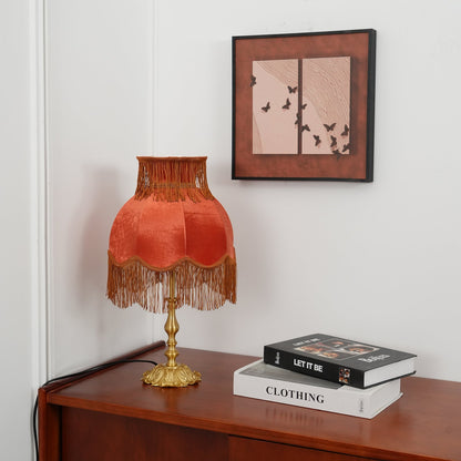 Bedside Lamp with Red Fabric Shade & Brass Base – Warm Ambient Light for Nightstand, Desk & Living Room – E26 Socket – 9.4 in Diameter
