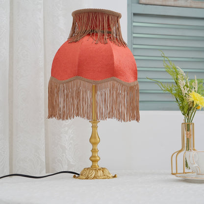 Bedside Lamp with Red Fabric Shade & Brass Base – Warm Ambient Light for Nightstand, Desk & Living Room – E26 Socket – 9.4 in Diameter