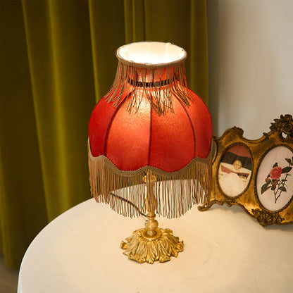 Bedside Lamp with Red Fabric Shade & Brass Base – Warm Ambient Light for Nightstand, Desk & Living Room – E26 Socket – 9.4 in Diameter