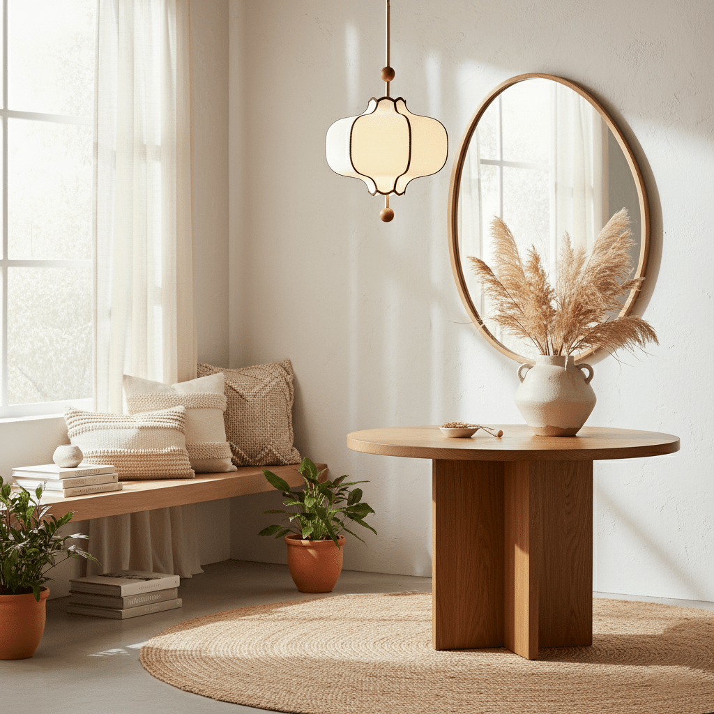 Multi-Bulb Hanging Ceiling Lantern in Wood & Fabric for Dining Room, Living Room & Entryway | Classic Drum Shade Chandelier with Adjustable