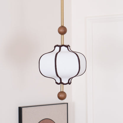 Multi-Bulb Hanging Ceiling Lantern in Wood & Fabric for Dining Room, Living Room & Entryway | Classic Drum Shade Chandelier with Adjustable
