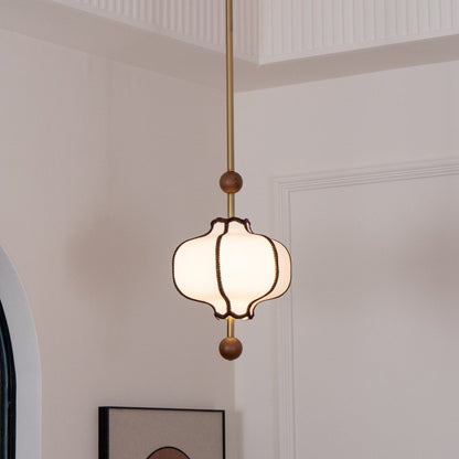 Multi-Bulb Hanging Ceiling Lantern in Wood & Fabric for Dining Room, Living Room & Entryway | Classic Drum Shade Chandelier with Adjustable