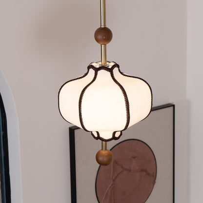 Multi-Bulb Hanging Ceiling Lantern in Wood & Fabric for Dining Room, Living Room & Entryway | Classic Drum Shade Chandelier with Adjustable