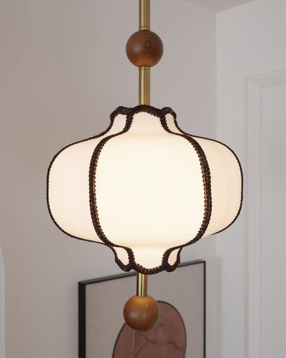 Multi-Bulb Hanging Ceiling Lantern in Wood & Fabric for Dining Room, Living Room & Entryway | Classic Drum Shade Chandelier with Adjustable
