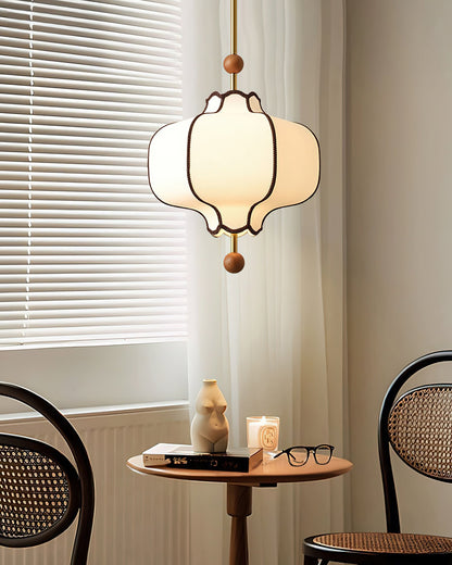 Multi-Bulb Hanging Ceiling Lantern in Wood & Fabric for Dining Room, Living Room & Entryway | Classic Drum Shade Chandelier with Adjustable