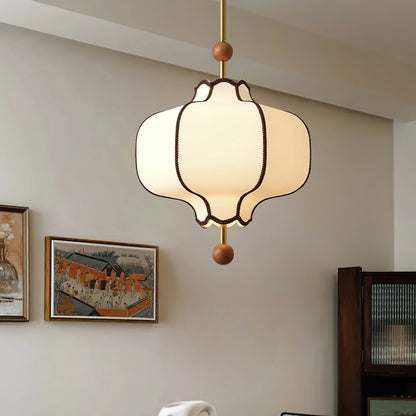 Multi-Bulb Hanging Ceiling Lantern in Wood & Fabric for Dining Room, Living Room & Entryway | Classic Drum Shade Chandelier with Adjustable